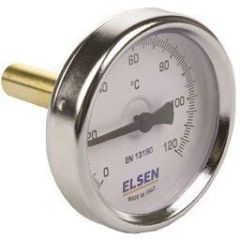Термометр биметаллический Elsen, Ø-63, 1/2, В, осевой, шток-50 мм, D штока 9 мм