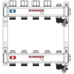 Коллектор ROMMER из нержавеющей стали без расходомеров, с клапаном вып. воздуха и сливом 7 вых. (RMS-3201-000007)