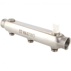 Коллектор Valtec (Вальтек) из нерж. стали, с м-о расст вых. 100 мм, 1″х 6 вых. 1/2″ нар. (VTc.510.SS.060406)
