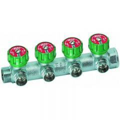 Регулирующий коллектор Far (Фар) 3/4″ (ВР-ВР) с 4 отводами 1/2″ НР (межосевое 45 мм) , плск.упл FK 3823 3412TP