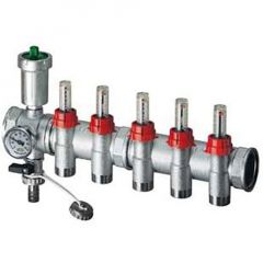 Коллектор Far (Фар) с расходомером с автоматическим воздухоотводом, термометром и сливной кран, 1 1/4″ на 5 отводами М24х19 FK 3560 C11405