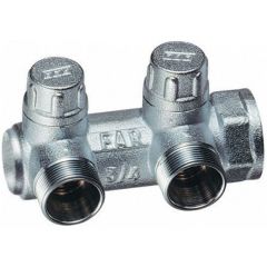 Запорный коллектор Far 3/4 (ВР-НР) с 2 отводами 1/2 НР(EU) , (аналог FK 3879 341202) FK 3860 3412
