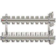 Коллекторная группа Tim (Тим) с настроечными и термостатическими клапанами, дренажными кранами и авто-воздухоотводчиками 1″, 10 хода, латунь (KB010)