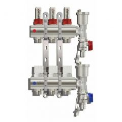 Коллекторная группа Tim (Тим) с расходомерами 1″, 3 хода, латунь, торцевой без кранов (KC003)