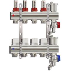Коллекторная группа Tim (Тим) с расходомерами 1″, 4 хода, латунь, торцевой без кранов (KC004)