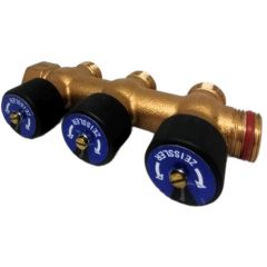 Распределительная гребенка Tim (Тим) с функцией отключения на 3 отвода 3/4″ х 3/4″EK (ZSc.403.0503E)