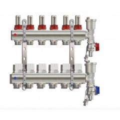 Коллекторная группа Tim (Тим) с расходомерами 1″, 6 хода, латунь, торцевой без кранов (KC006)