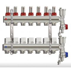 Коллекторная группа Tim (Тим) с расходомерами 1″, 7 хода, латунь, торцевой без кранов (KC007)