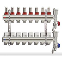 Коллекторная группа Tim (Тим) с расходомерами 1″, 8 хода, латунь, торцевой без кранов (KC008)