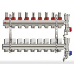 Коллекторная группа Tim (Тим) с расходомерами 1″, 9 хода, латунь, торцевой без кранов (KC009)
