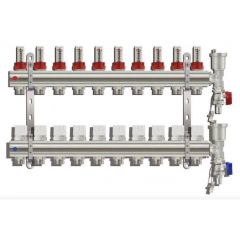 Коллекторная группа Tim (Тим) с расходомерами 1″, 10 хода, латунь, торцевой без кранов (KC010)