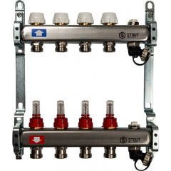 Коллектор Stout (Стаут) из нержавеющей стали с расходомерами, с клапаном вып. воздуха и сливом 4 вых. (SMS-0927-000004)