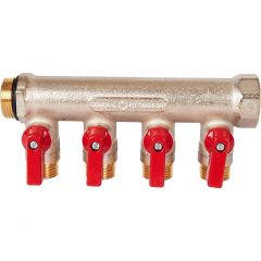 Коллектор Stout с шаровыми кранами 3/4, 4 отвода 1/2 красные ручки (SMB 6210 341204)
