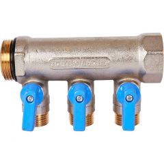 Коллектор Stout с шаровыми кранами 1, 3 отвода 1/2 синие ручки (SMB 6211 011203)