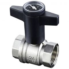 Кран шаровый Oventrop (Овентроп) Optibal полнопроходной, с термометром маховик пластмассовый Kvs 99 DN 32, 1 1/4 дюйма ВР-ВР (1078010)