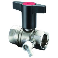 Кран шаровый Oventrop (Овентроп) Optibal полнопроходной, ручка пластиковая удлиненная с штуцером для слива 1/4 дюйма DN 15, 1/2 дюйма ВР-ВР (1077804)