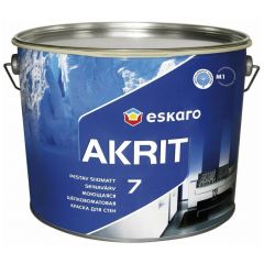 Краска для стен и потолков Eskaro Akrit 7 моющаяся шелково-матовая база А белая 9,5 л