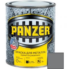 Краска алкидная Panzer для металла молотковая влагостойкая глянцевая серебристо-серый 0,75 л (6)