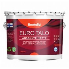 Краска для стен и потолков воднодисперсионная акриловая Finntella Euro Talo Absolute Matte глубокоматовая база A 9 л