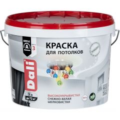 Краска акриловая для потолков Dali (Дали) высокоукрывистая шелковистая глубокоматовая снежно-белая 9 л