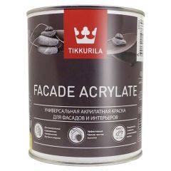 Краска универсальная акрилатная Tikkurila Facade Acrylate для фасадов и интерьеров влагостойкая моющаяся глубокоматовая база A 0,9 л