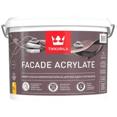 Краска универсальная акрилатная Tikkurila Facade Acrylate для фасадов и интерьеров влагостойкая моющаяся глубокоматовая база A 9 л
