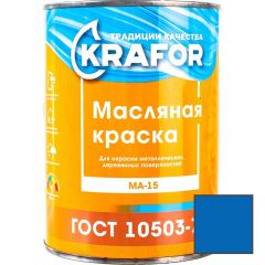 Краска масляная Krafor МА–15 влагостойкая глянцевая синяя 0,9 кг