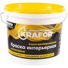 Краска интерьерная водно-дисперсионная латексная Krafor для помещений с повышенной влажностью влагостойкая белая 6,5 кг
