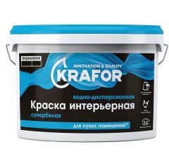 Краска интерьерная водно-дисперсионная акриловая Krafor для сухих помещений матовая супербелая 40 кг