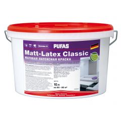 Краска латексная Pufas Matt-Latex Classic влагостойкая моющаяся матовая белая база A (067505092) 10 л