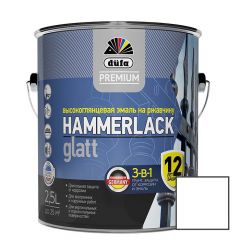 Эмаль по ржавчине 3-в-1 Dufa Premium Hammerlack Glatt гладкая глянцевая Белая RAL-9010 2,5 л