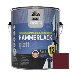 Эмаль по ржавчине 3-в-1 Dufa Premium Hammerlack Glatt гладкая глянцевая Винно-красная RAL-3005 2,5 л