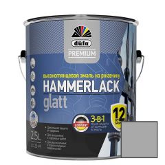Эмаль по ржавчине 3-в-1 Dufa Premium Hammerlack Glatt гладкая глянцевая Серебристая RAL-9006 2,5 л