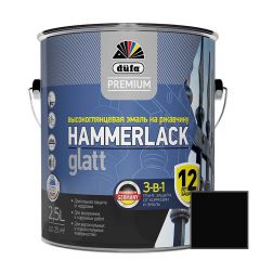 Эмаль по ржавчине 3-в-1 Dufa Premium Hammerlack Glatt гладкая глянцевая Черная RAL-9005 2,5 л