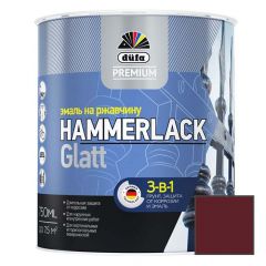 Эмаль по ржавчине 3-в-1 Dufa Premium Hammerlack Glatt гладкая глянцевая Винно-красная RAL-3005 0,75 л