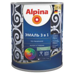 Эмаль по ржавчине Alpina 3в1 шелковисто-матовая темно-серая RAL 9023 0,75 л