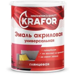 Эмаль акриловая Krafor глянцевая супербелая 1 кг