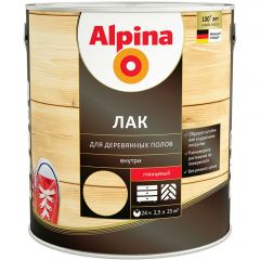 Лак Alpina для деревянных полов алкидно-уретановая прозрачная глянцевая 2,5 л
