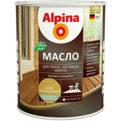 Масло для террас, лестниц и мебели Alpina шелковисто-глянцевое Орех макадамия 0,75 л