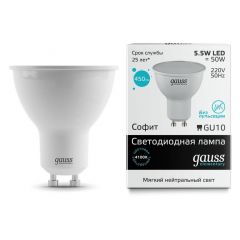 Лампа светодиодная Gauss 13626 GU10 -цоколь, MR16 -колба, 5.5 Вт, рефлекторная, нейтральный, 4100 K, 450 Лм