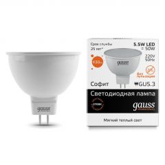 Лампа светодиодная Gauss (Гаусс) LED Elementary 13516 GU5.3 -цоколь, MR16 -колба, 5.5 Вт, рефлекторная, теплый, 3000 K, 430 Лм