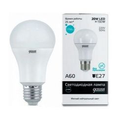 Лампа светодиодная Gauss LED Elementary 23229 E27 -цоколь, A60 -колба, 20 Вт, груша, нейтральный, 4100 K, 1600 Лм