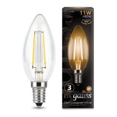 Лампа светодиодная Gauss 103801111 LED Filament E14 -цоколь, 11 Вт, свеча, теплый белый, 2700 K, 810 Лм
