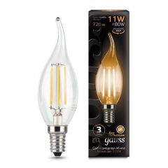 Лампа светодиодная Gauss 104801111 LED Filament E14 -цоколь, 11 Вт, свеча на ветру, теплый белый, 2700 K, 810 Лм