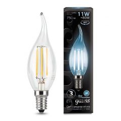 Лампа светодиодная Gauss 104801211 LED Filament E14 -цоколь, 11 Вт, свеча на ветру, нейтральный белый, 4100 K, 830 Лм
