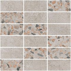 Мозаичный микс Vitra Beton-Terrazzo 5х10 см Темный Лаппато R9 Ректификат K9498938LPR