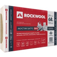 Базальтовая вата звукоизоляционная Rockwool (Роквул) Акустик Баттс Про 1000х600х75 мм, 6 шт (60 кг/м3; 0.27 м3; 3.6 м2)