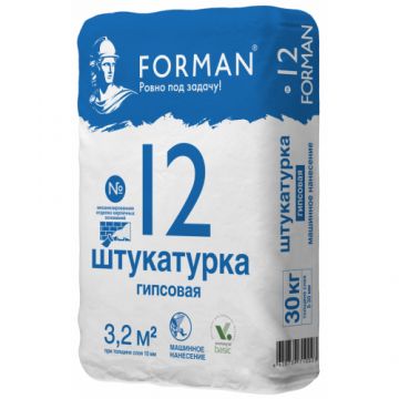 Штукатурка гипсовая Forman 12 Машинного нанесения не требующая шпаклевания белая 30 кг