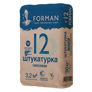 Штукатурка гипсовая Forman 12 Машинного нанесения не требующая шпаклевания белая 30 кг