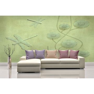 Обои виниловые на флизелине Design Studio 3D (Дизайн Студио 3Д) Volume Стрекозы в одуванчиках Бесшовная Фреска Гранд (VL-015)